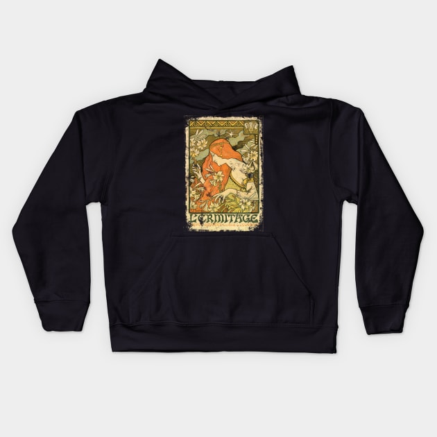 Art Nouveau - L'Ermitage Alphonse Mucha Kids Hoodie by AltrusianGrace